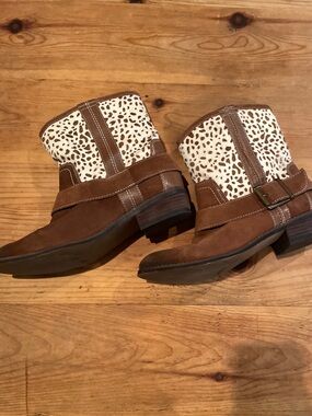 Kelsi Dagger Brown Suede Leather Ankle Boots Leopard Western Cowgirl Boho 8.5
